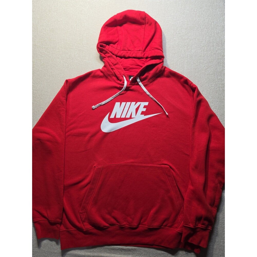 Nike Sportswear Club Fleece Hoodie Sweatshirt Pullover Red White Men's XL